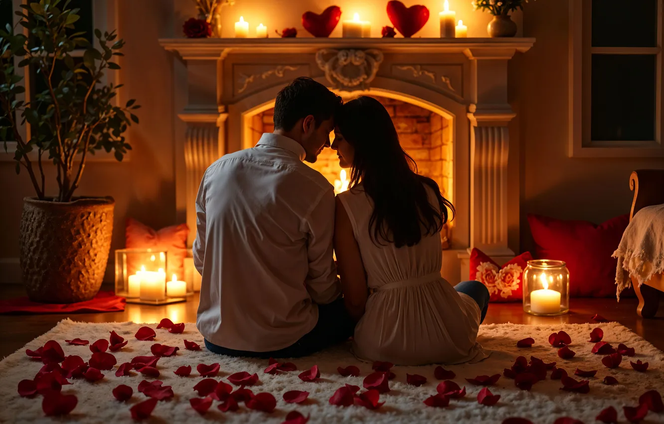 Photo wallpaper love, lights, street, romance, heart, pair, love, lovers