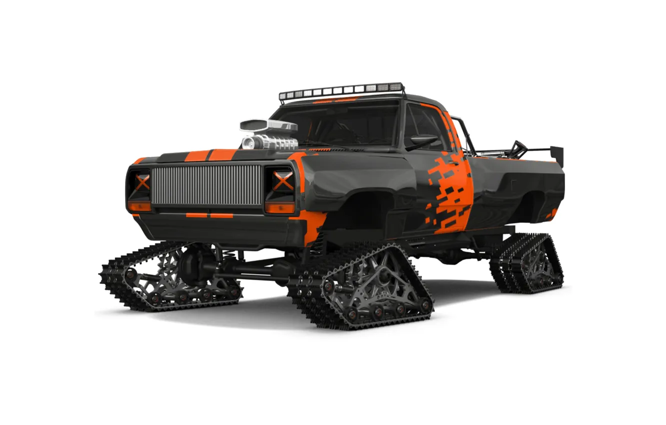 Photo wallpaper car, machine, caterpillar, tuning, technique, white background, car, pickup