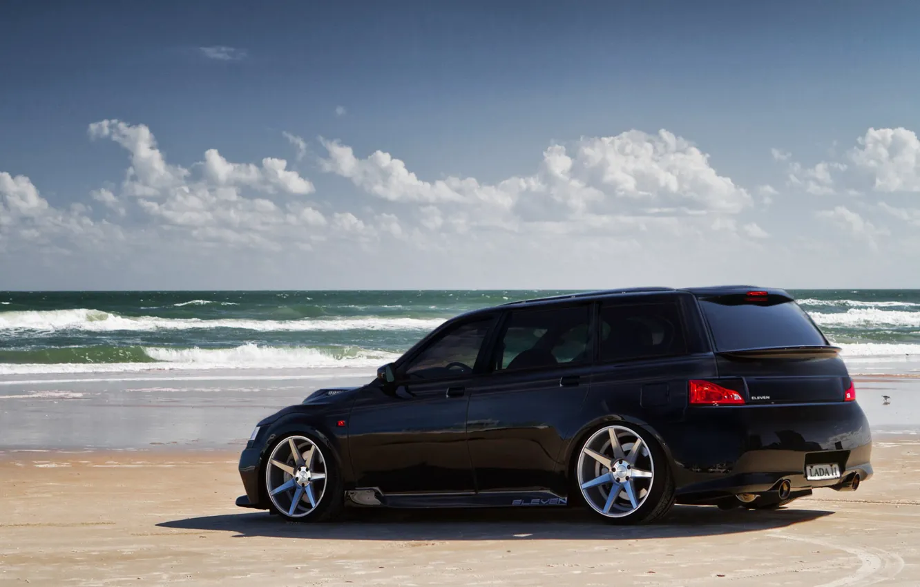 Photo wallpaper beach, tuning, black, VAZ, Lada, 2111