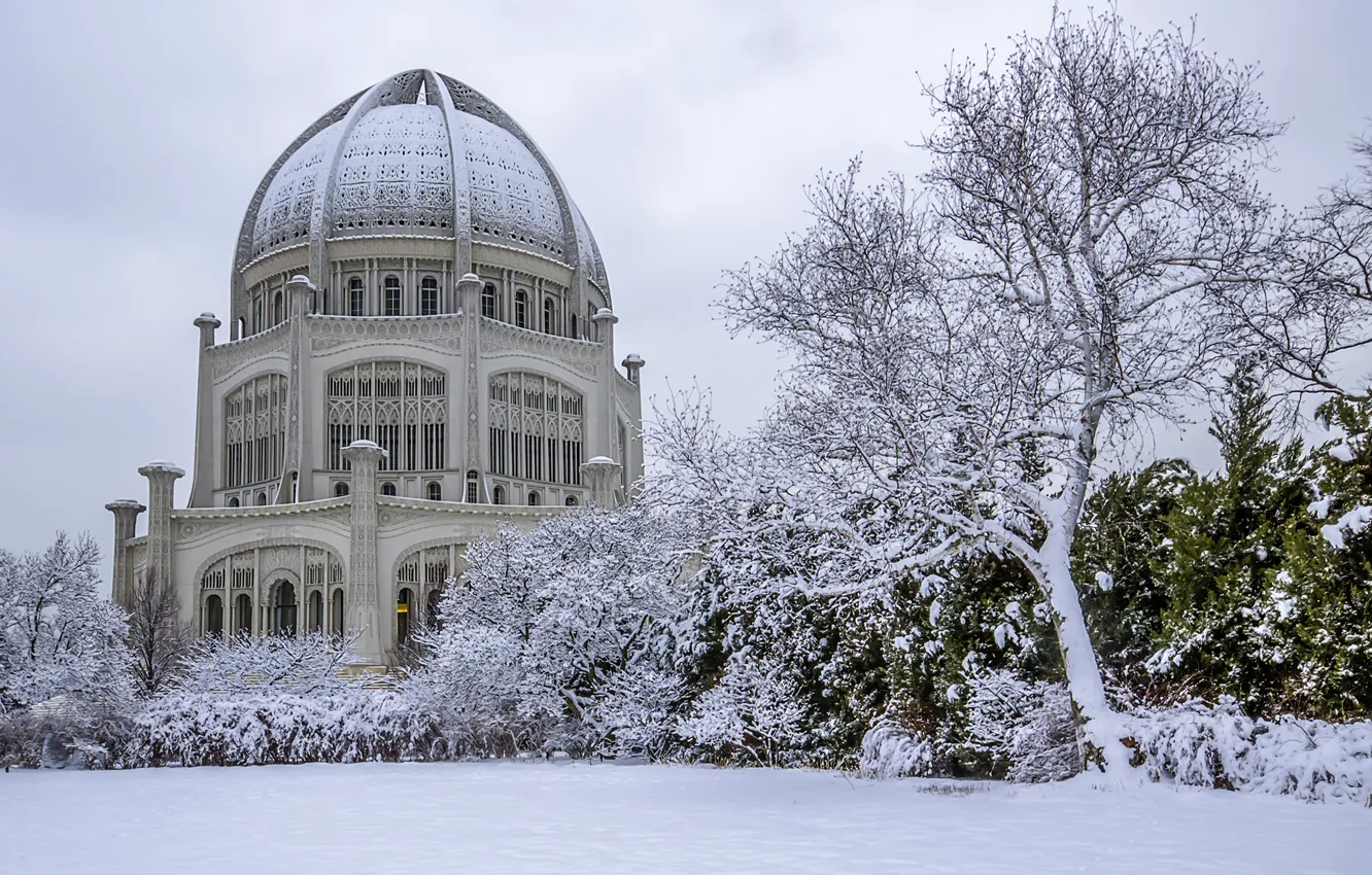 Photo wallpaper winter, snow, building, the dome, snowy