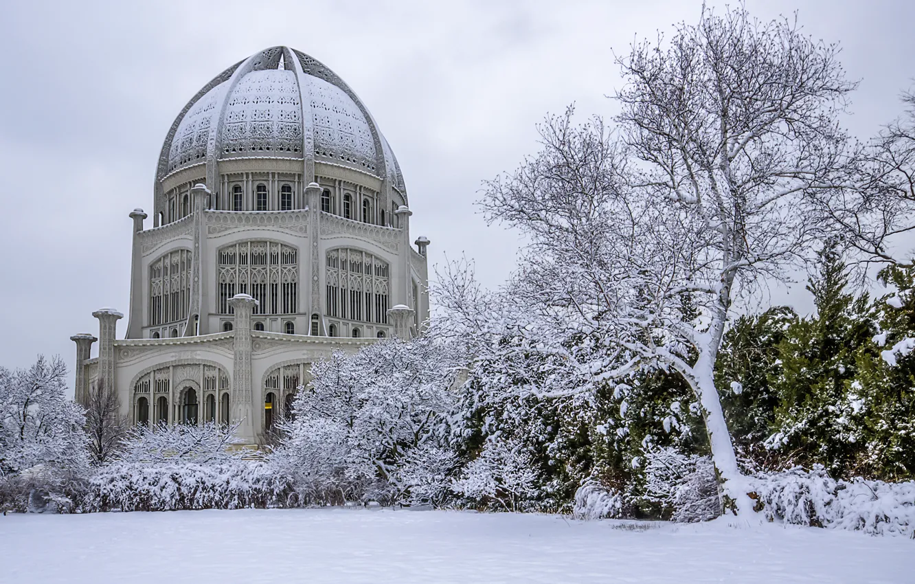 Photo wallpaper winter, snow, the building, the dome, snowy