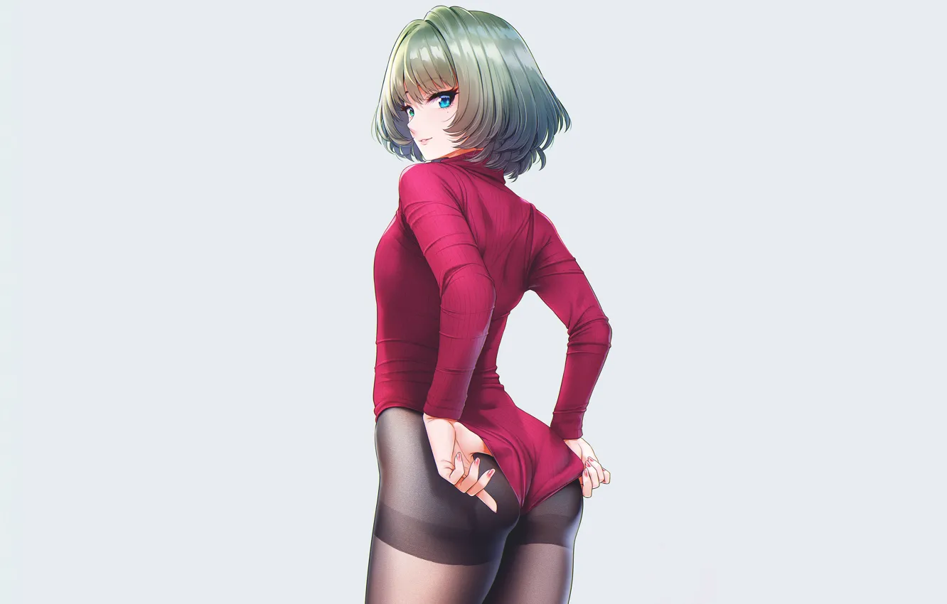Photo wallpaper girl, sexy, ass, bodysuit, green eyes, anime, beautiful, short hair