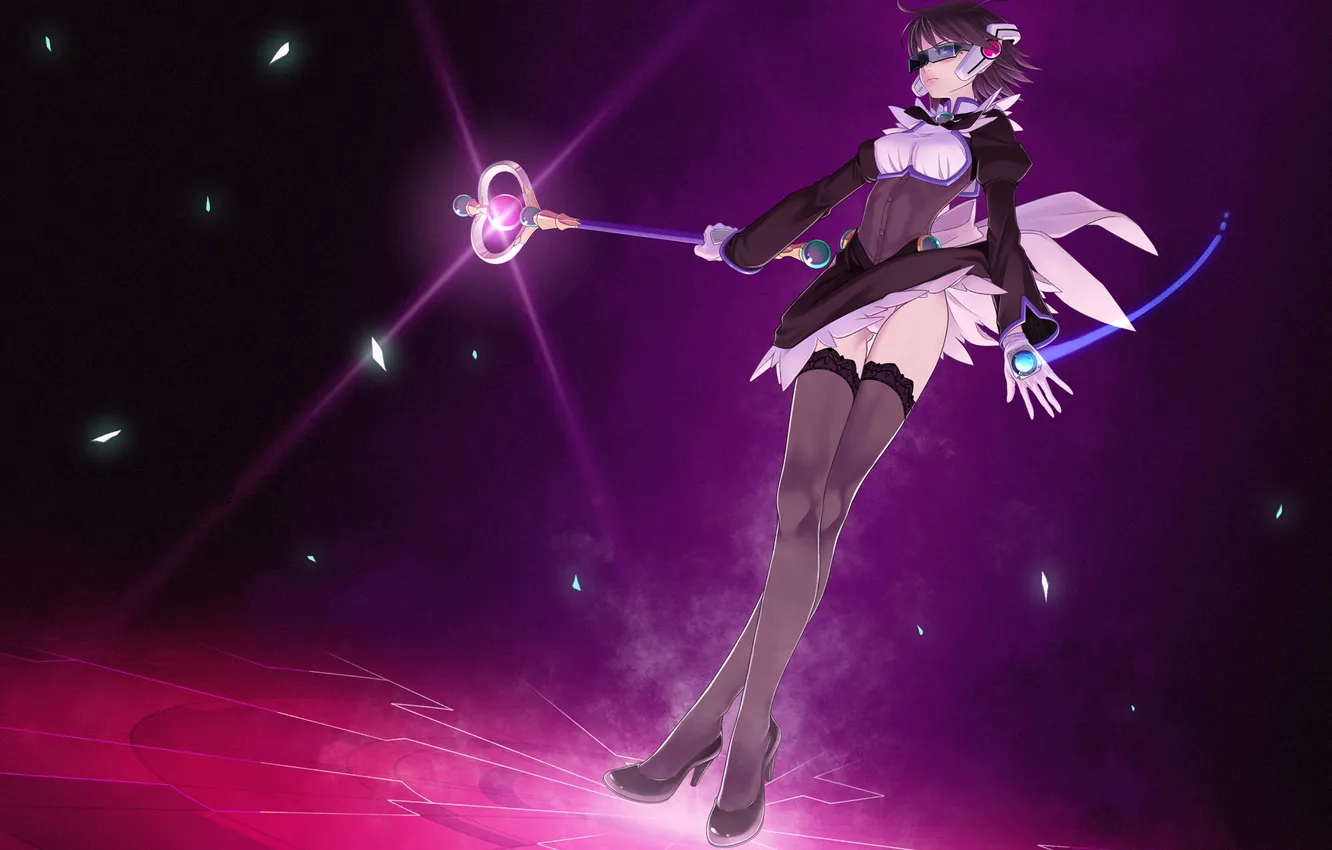 Photo wallpaper girl, fragments, anime, art, glasses, staff, hamada youho, shinozaki ai