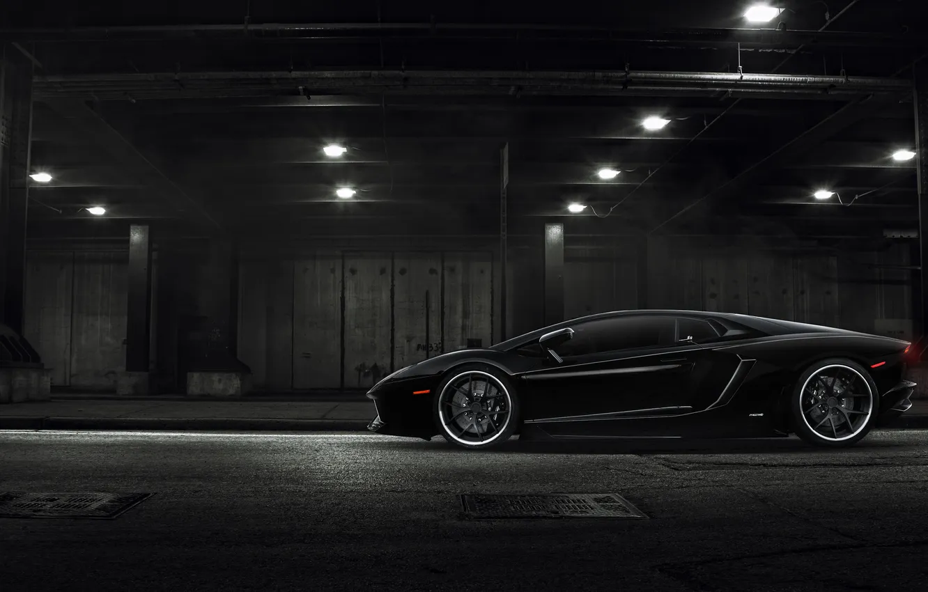 Photo wallpaper lamp, Lamborghini, the tunnel, black, LP700-4, Aventador, profile