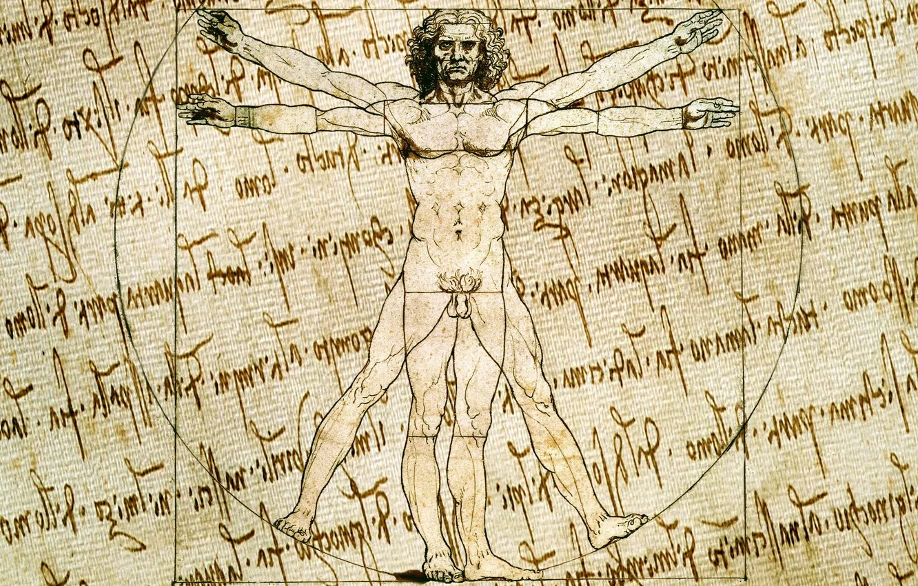 Photo wallpaper Leonardo da Vinci, human body, paper effect