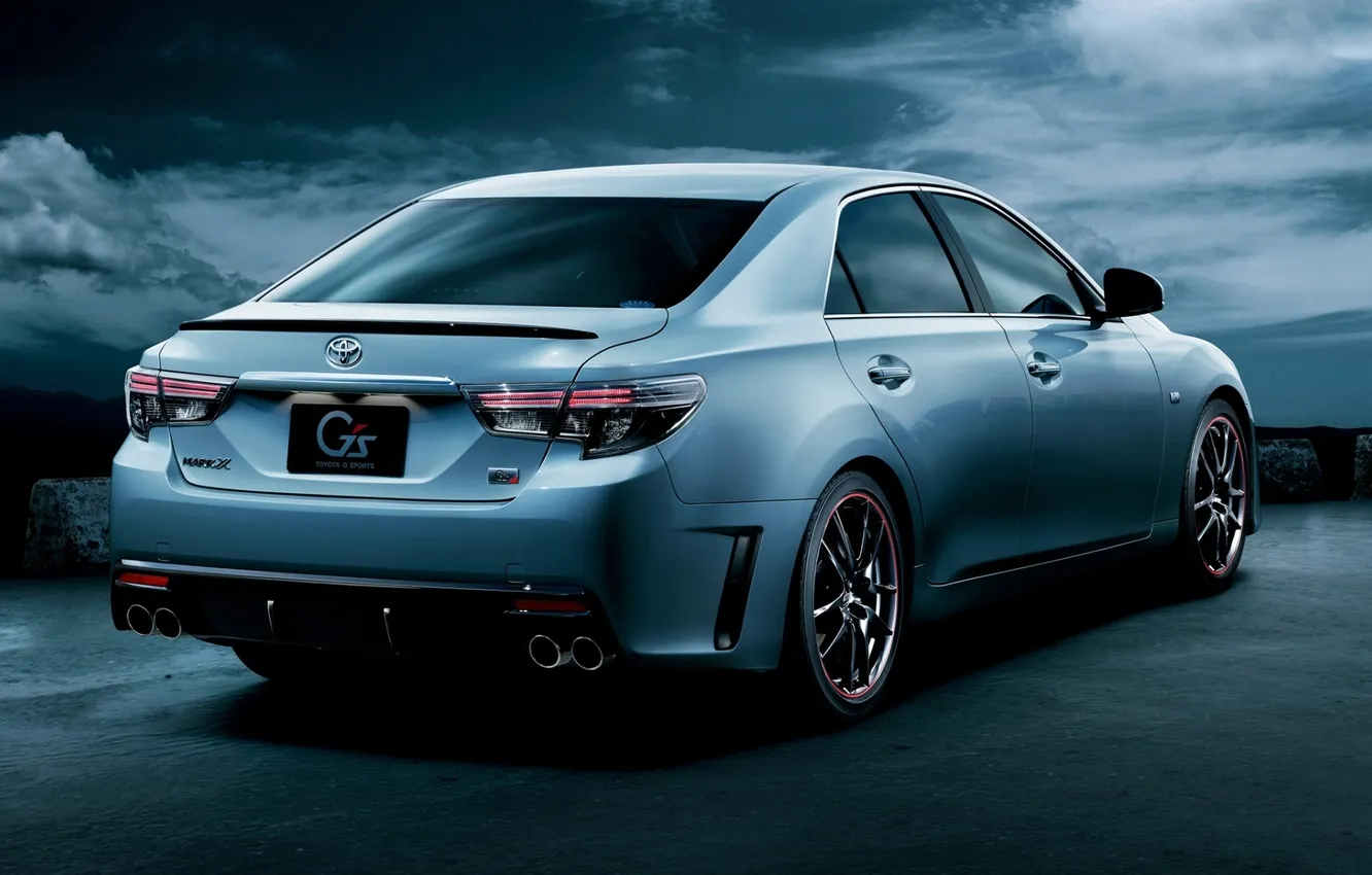 Photo wallpaper road, white, the sky, Toyota, sedan, rear view, Toyota, Mark X