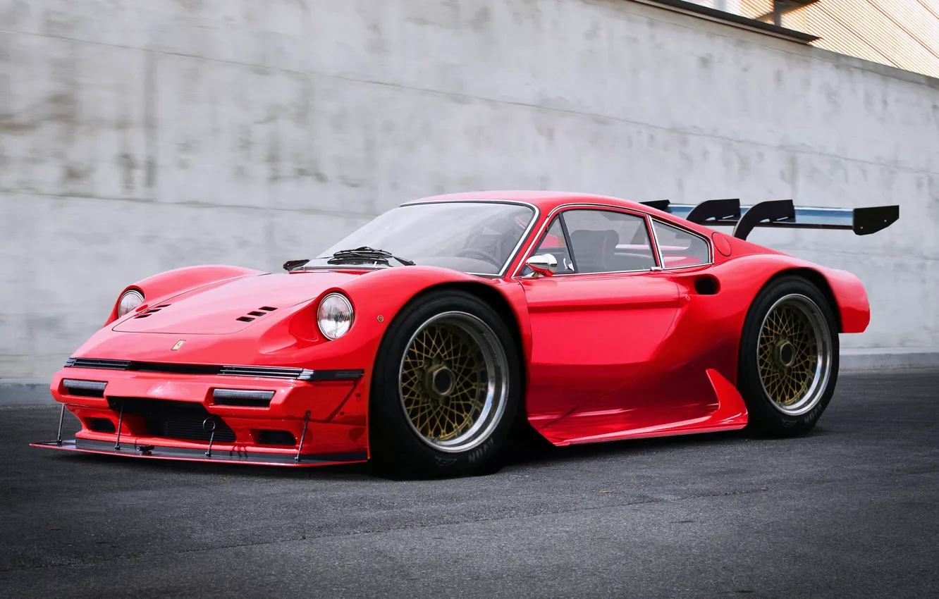 Photo wallpaper Red, Auto, Machine, Ferrari, Concept Art, Sports car, 246 GT, Ferrari Dino