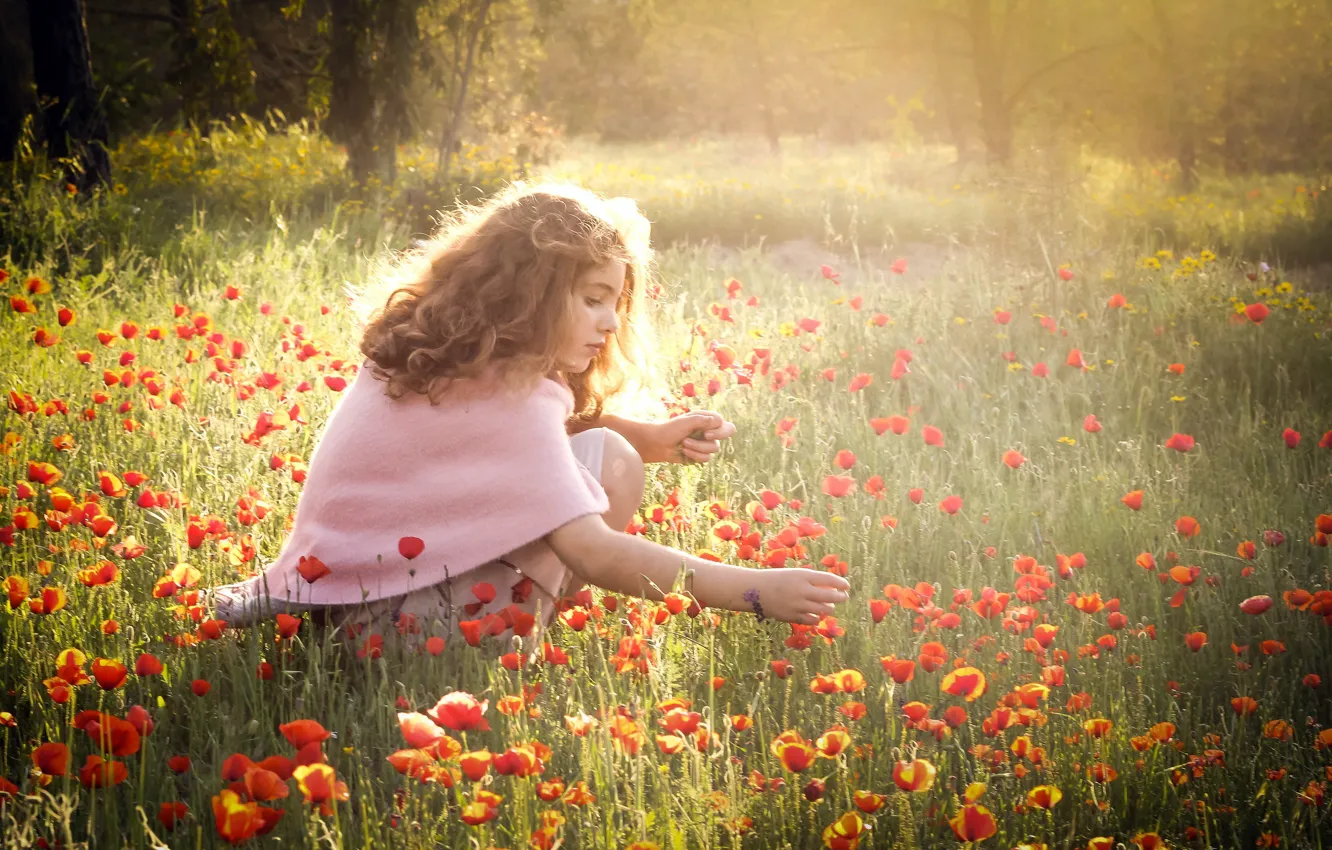 Photo wallpaper summer, light, flowers, girl