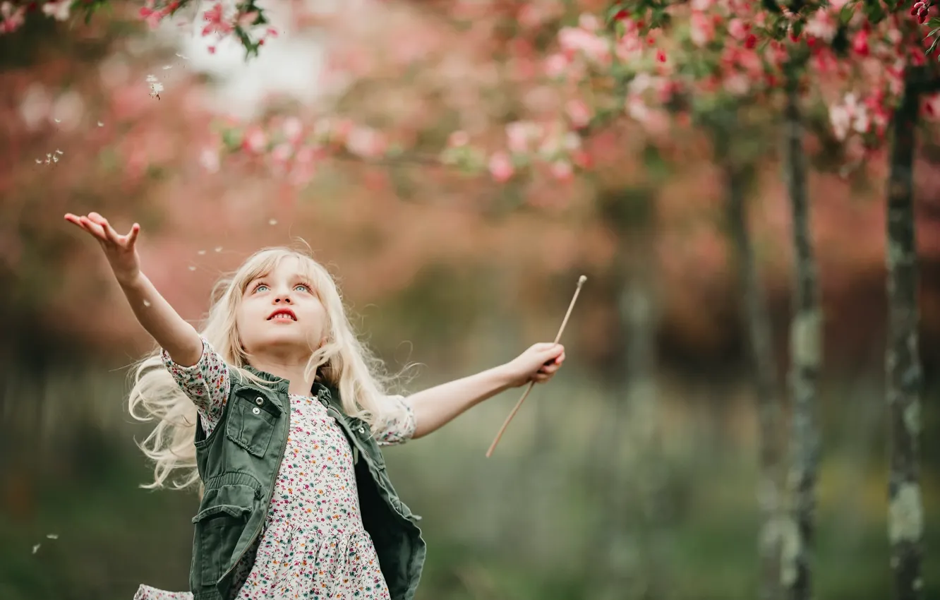 Photo wallpaper dandelion, spring, girl