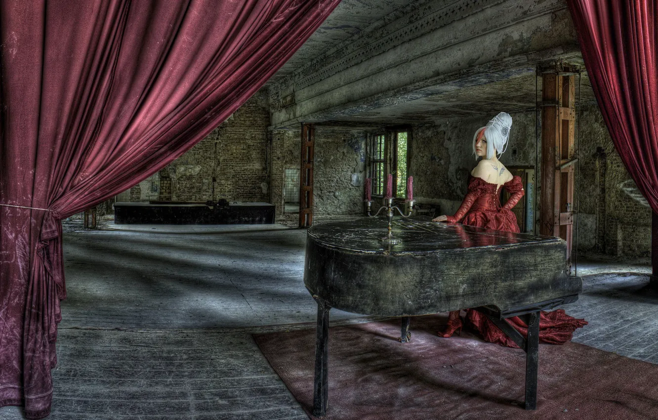 Photo wallpaper girl, vampire, piano