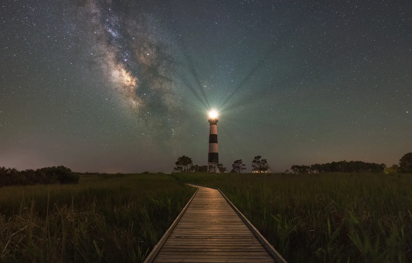 Photo wallpaper Night, Stars, Light, USA, USA, Carolina, Carolina, Bodie Island