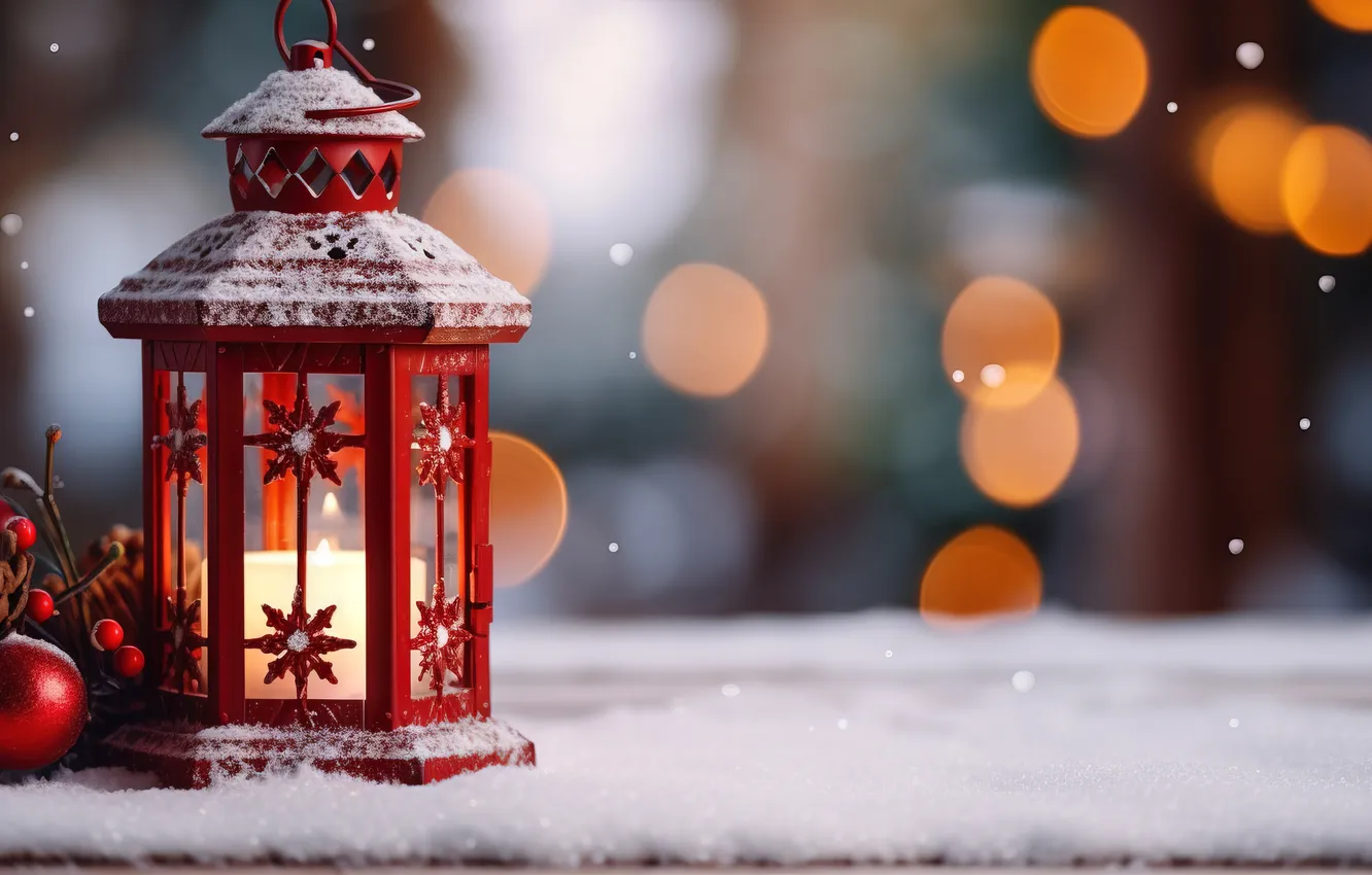 Photo wallpaper winter, snow, night, new year, Christmas, lights, Christmas, night