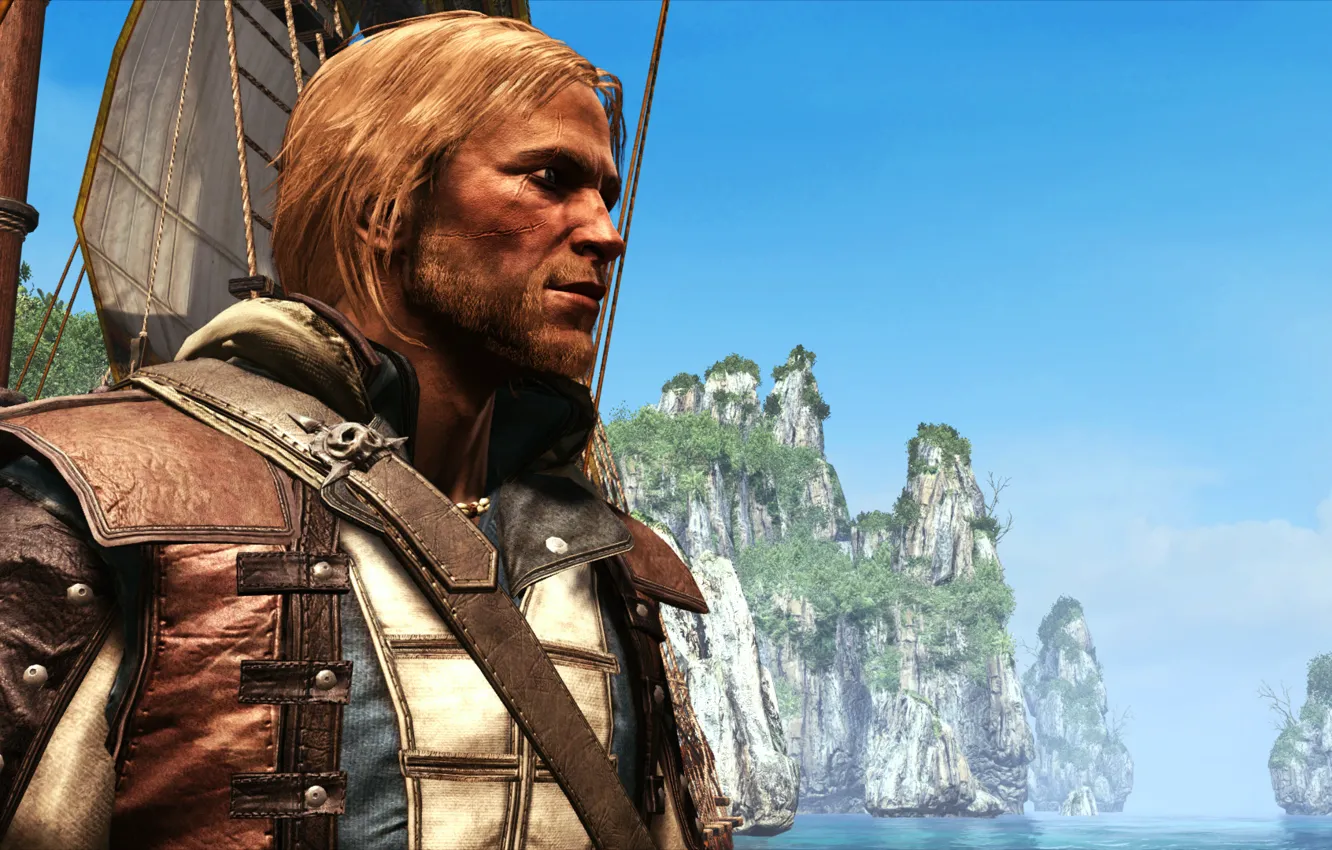 Photo wallpaper The sky, Ship, Pirate, Assassin, Edward Kenway, Assassin`s Creed IV: Black Flag