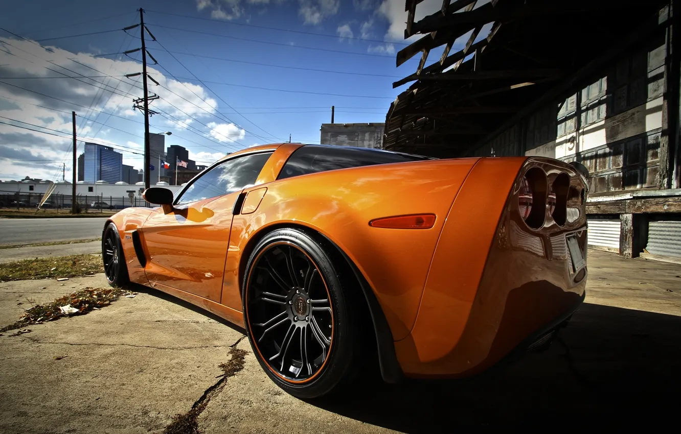 Photo wallpaper orange, street, corvette, Chevrolet, rear view, chevrolet, orange, Corvette