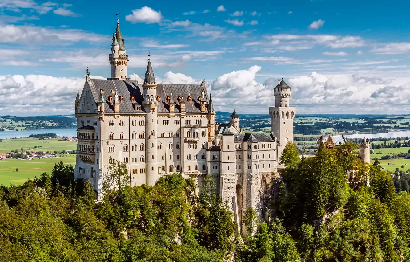 Photo wallpaper summer, the sky, clouds, Germany, Bayern, Neuschwanstein Castle