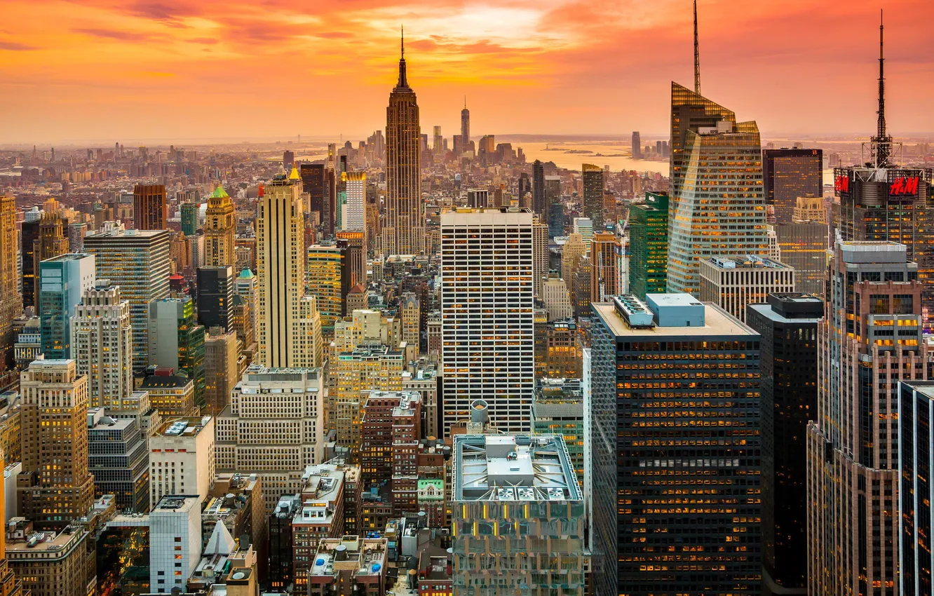 Photo wallpaper sunset, the city, New York, USA, USA, NYC, New York City