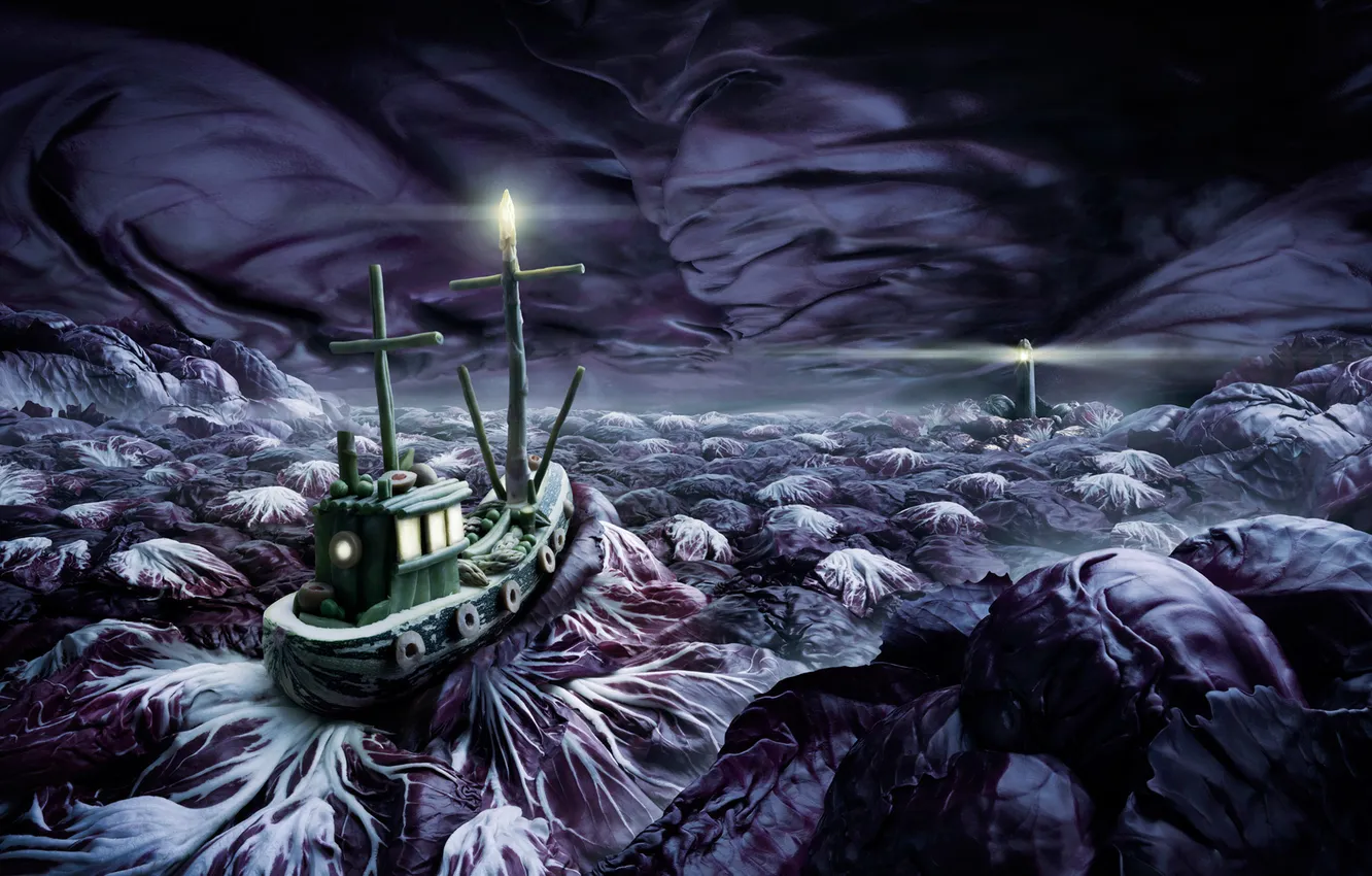 Photo wallpaper food, still life, products, kitchen landscape, the storm in the cabbage, Carl Warner