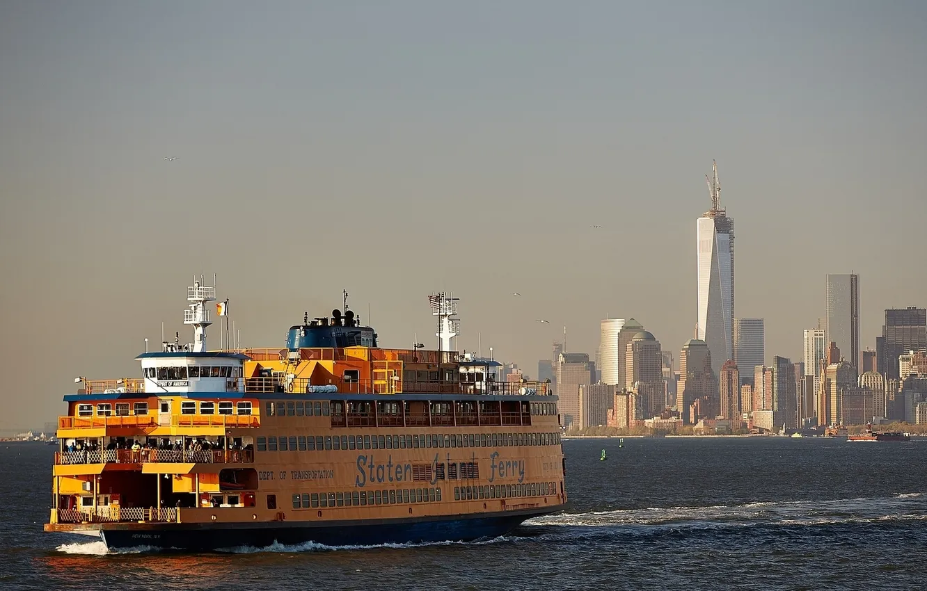 Photo wallpaper Bay, New York, Bay, ferry, Manhattan, Manhattan, NYC, New York City