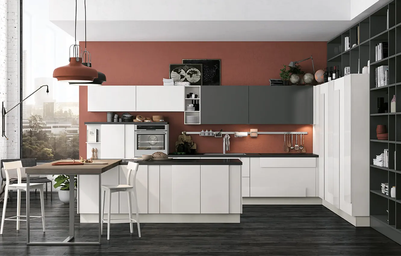 Photo wallpaper style, interior, Italy, kitchen, dining room, dining area, Italian design, soft loft