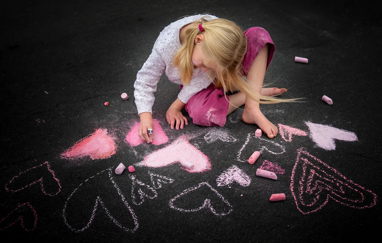 Photo wallpaper mood, girl, crayons