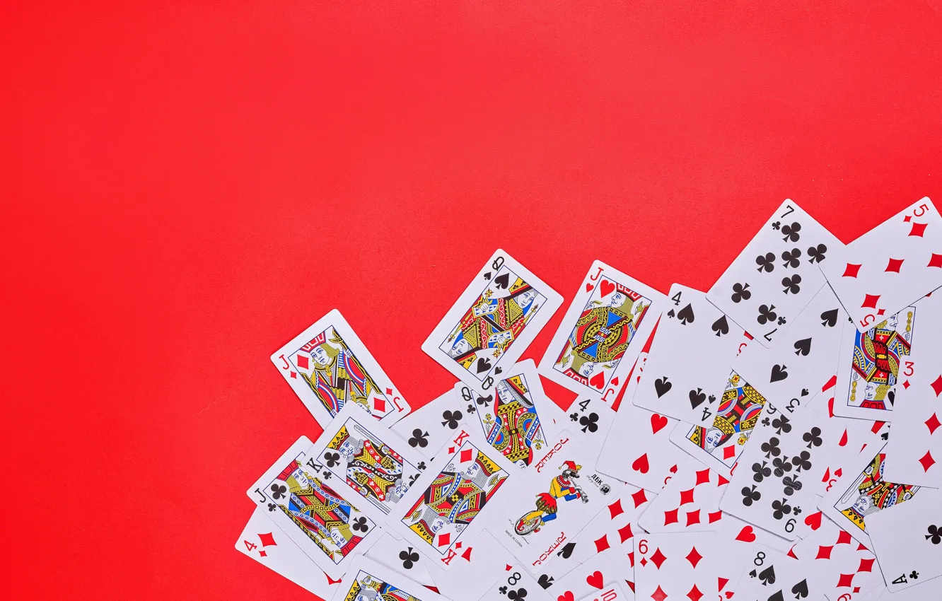 Photo wallpaper Card, A lot, Red background, Playing cards