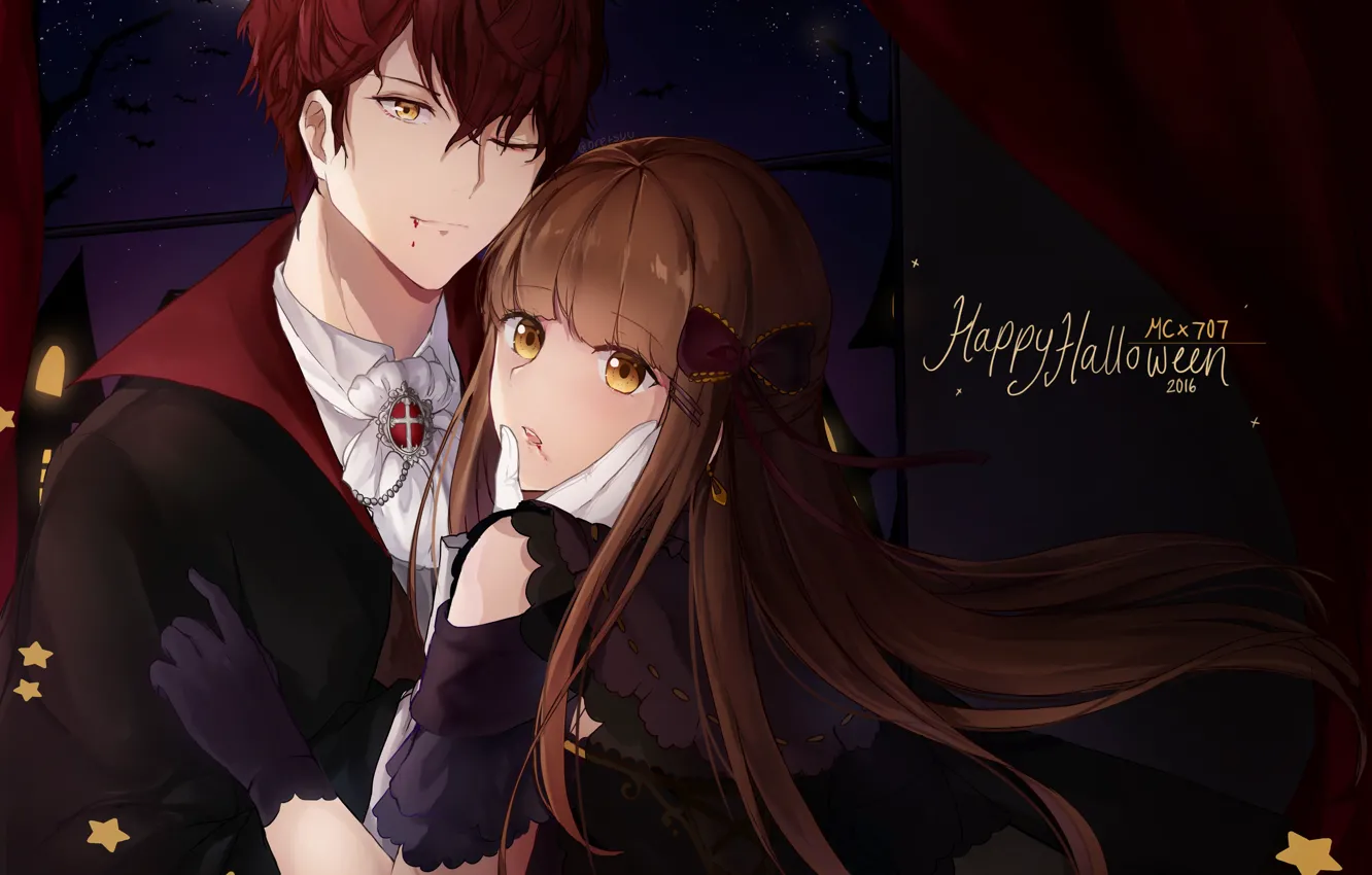 Photo wallpaper girl, the victim, Halloween, vampire, guy, Mystic Messenger