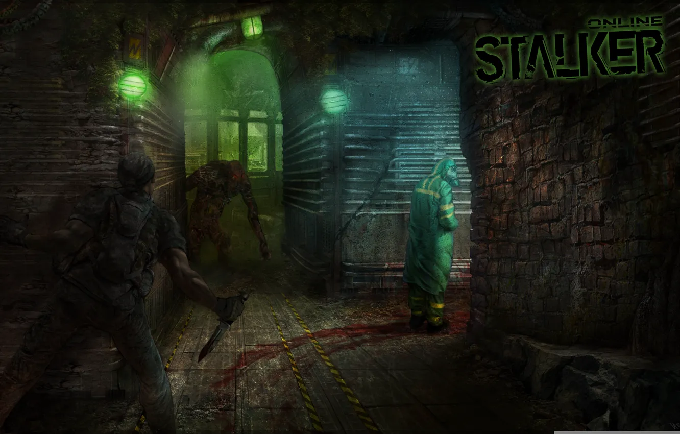 Photo wallpaper metro, monster, soldiers, Stalker, subway, scientist