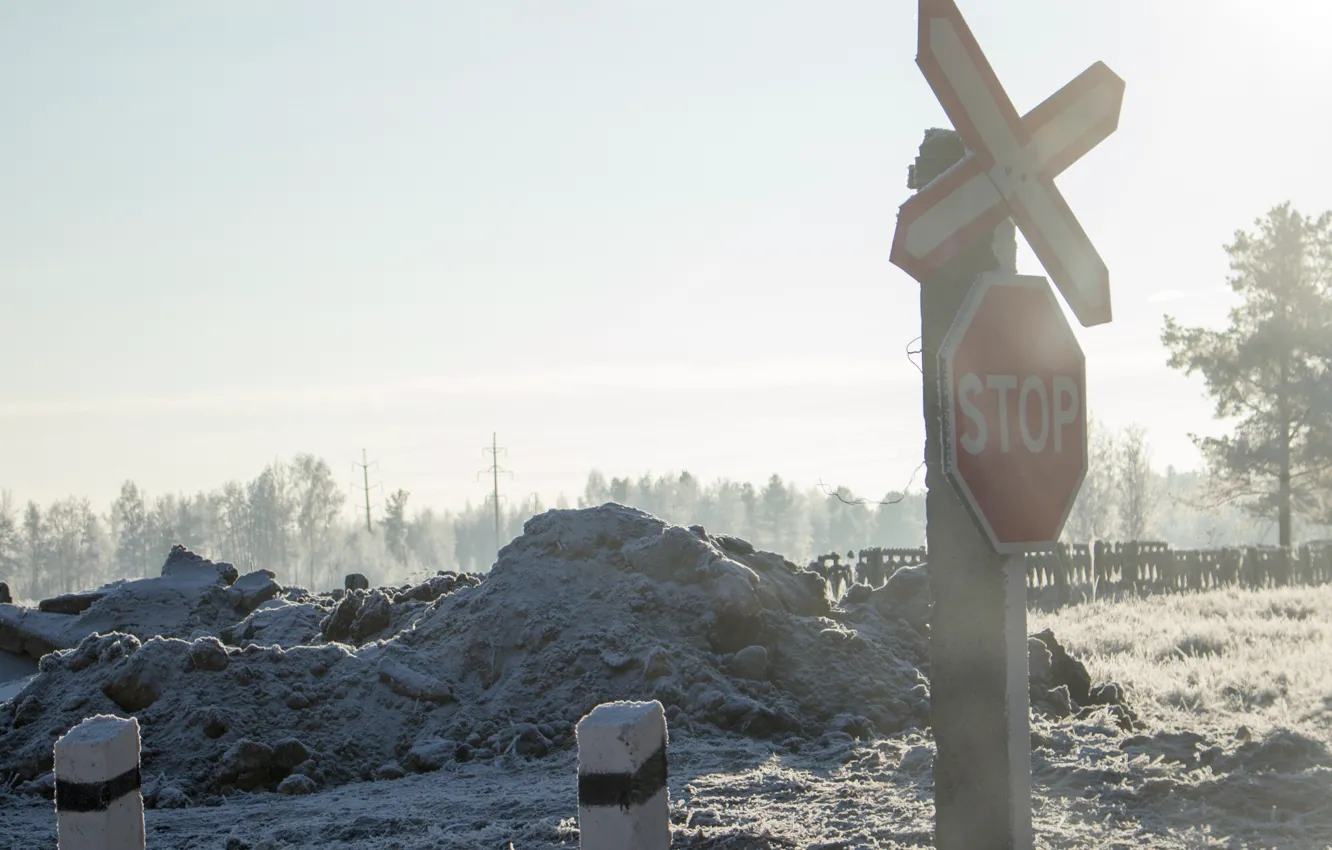 Photo wallpaper frost, snow, sign, stop