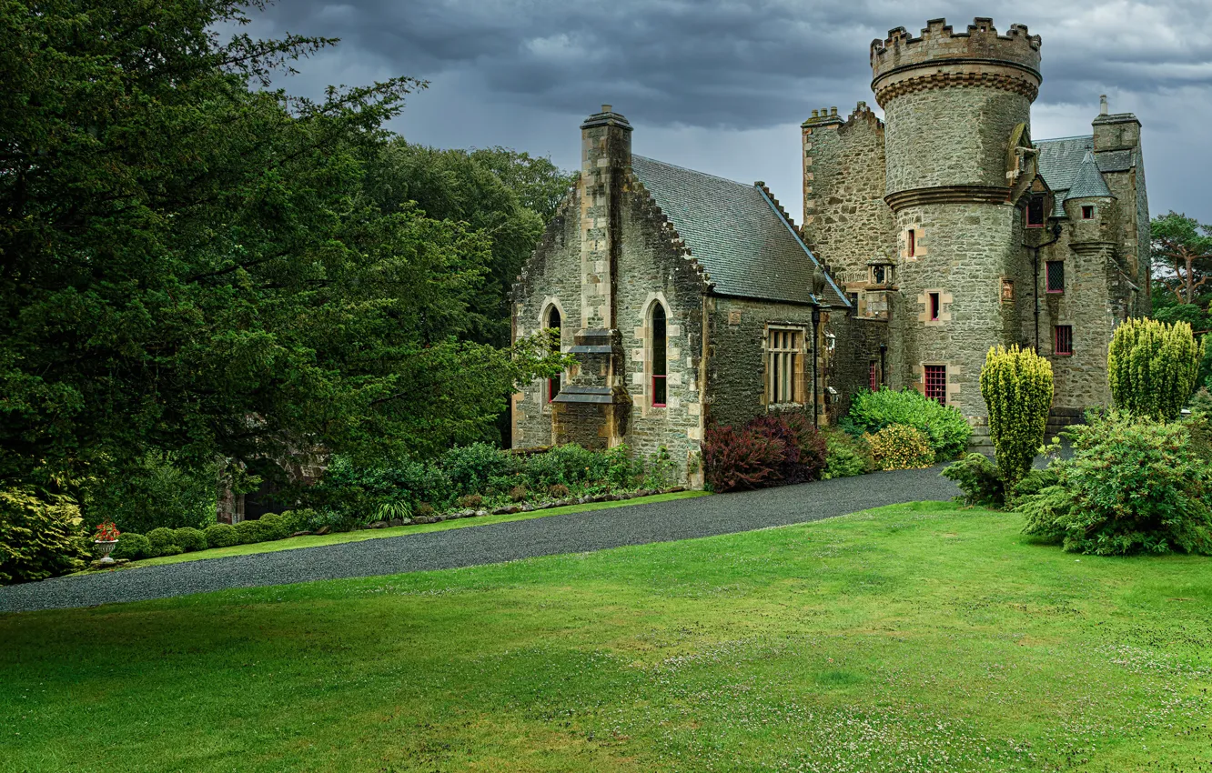 Photo wallpaper grass, castle, glade, architecture