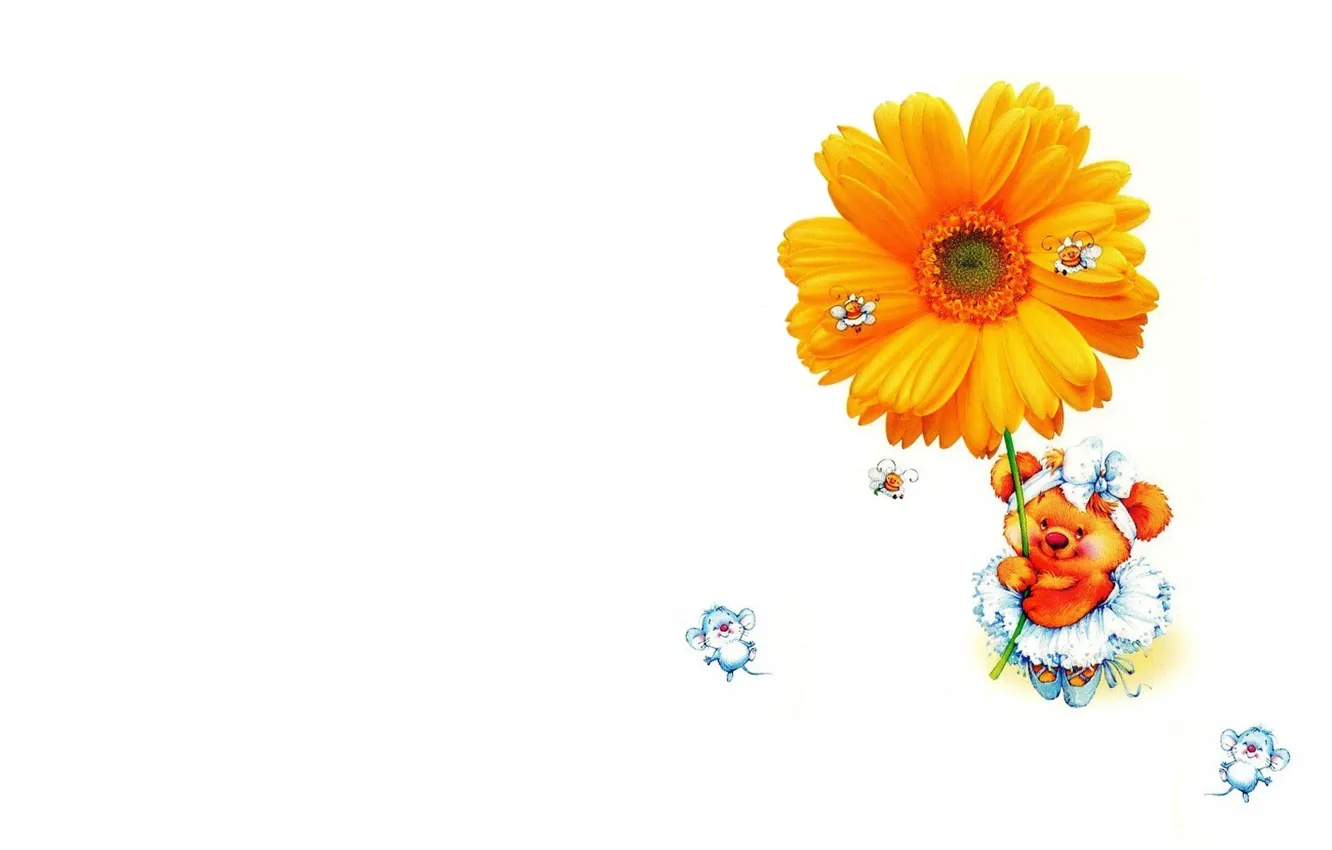 Photo wallpaper mouse, art, bear, bee, flowers, children's