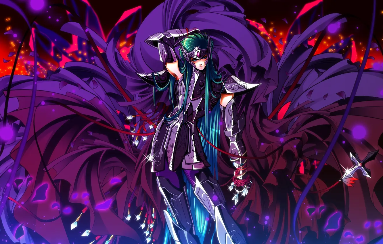 Photo wallpaper girl, cross, art, tape, armor, Saint Seiya, isshi, aquarius camus