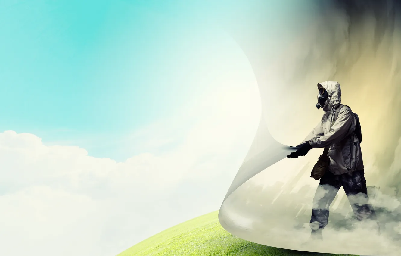 Photo wallpaper creative, people, costume, gas mask, page