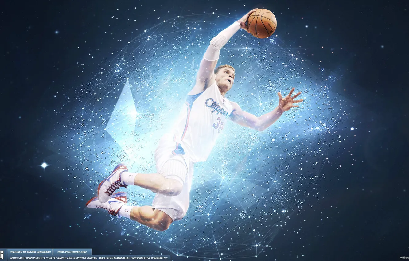 Photo wallpaper basketball, flying, NBA, Los Angeles Clippers, shine, Blake Griffin, slamdunk
