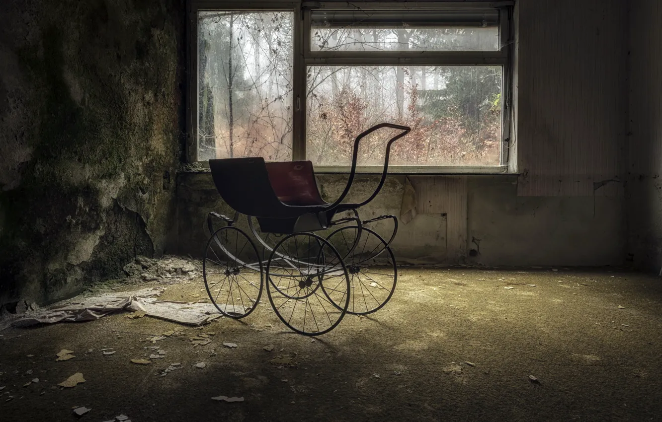Photo wallpaper room, window, stroller