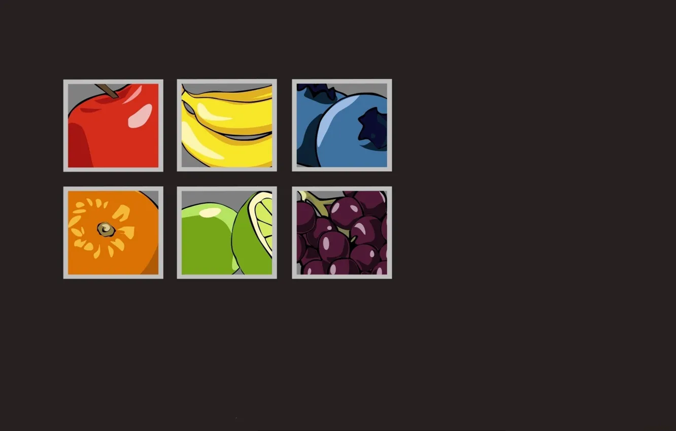 Photo wallpaper Apple, orange, squares, grapes, bananas, fruit, grapefruit, blueberries