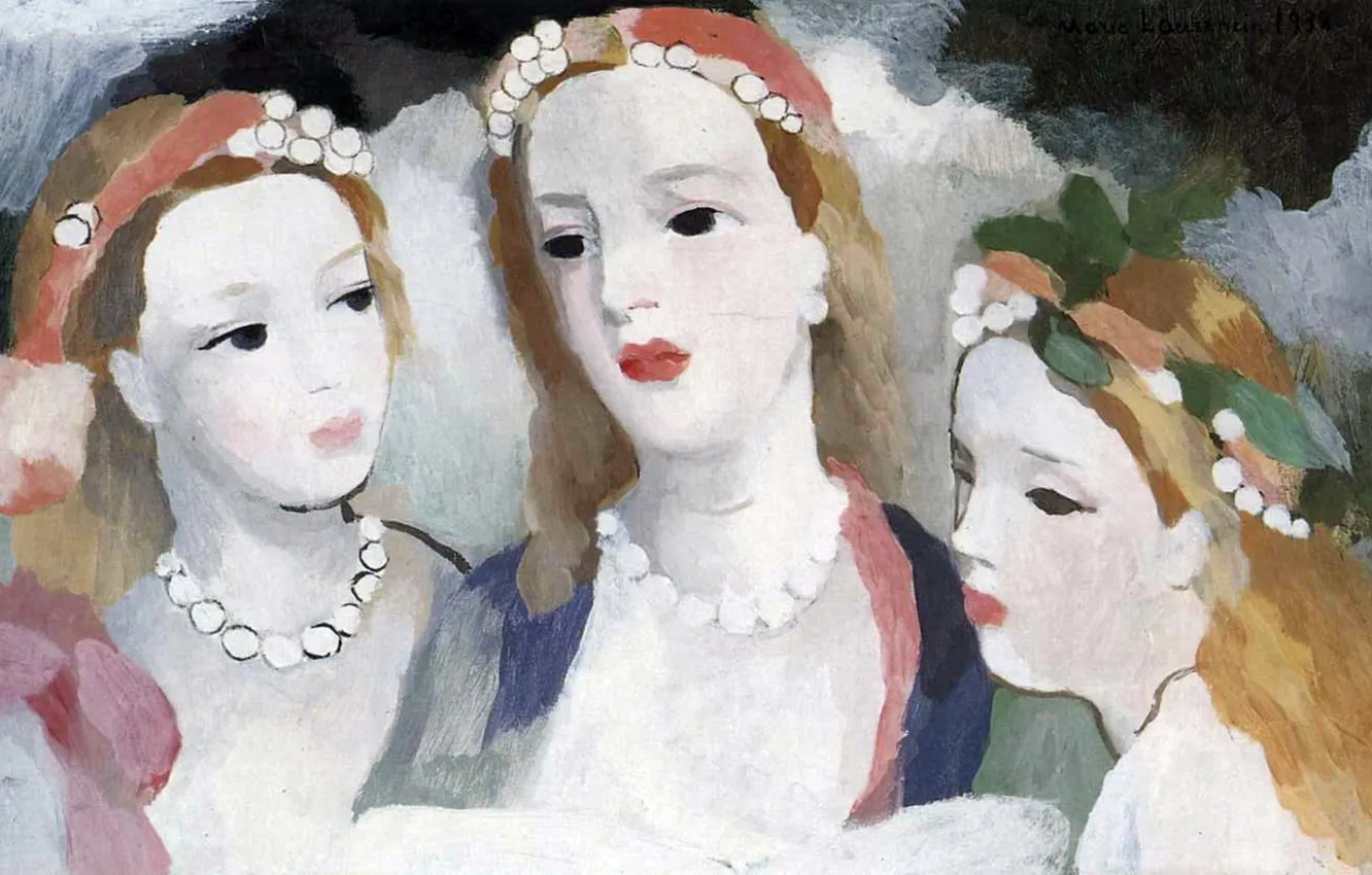 Photo wallpaper beads, cutie, 1938, modern, Marie Laurencin, Three young girls