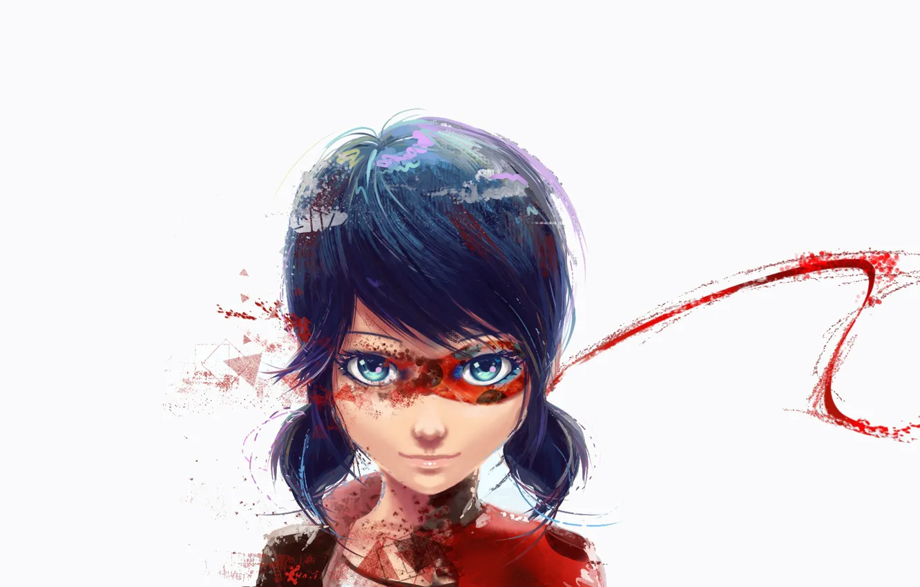 Photo wallpaper girl, anime, blue eyes, fan art, artwork, mask, white background, simple background