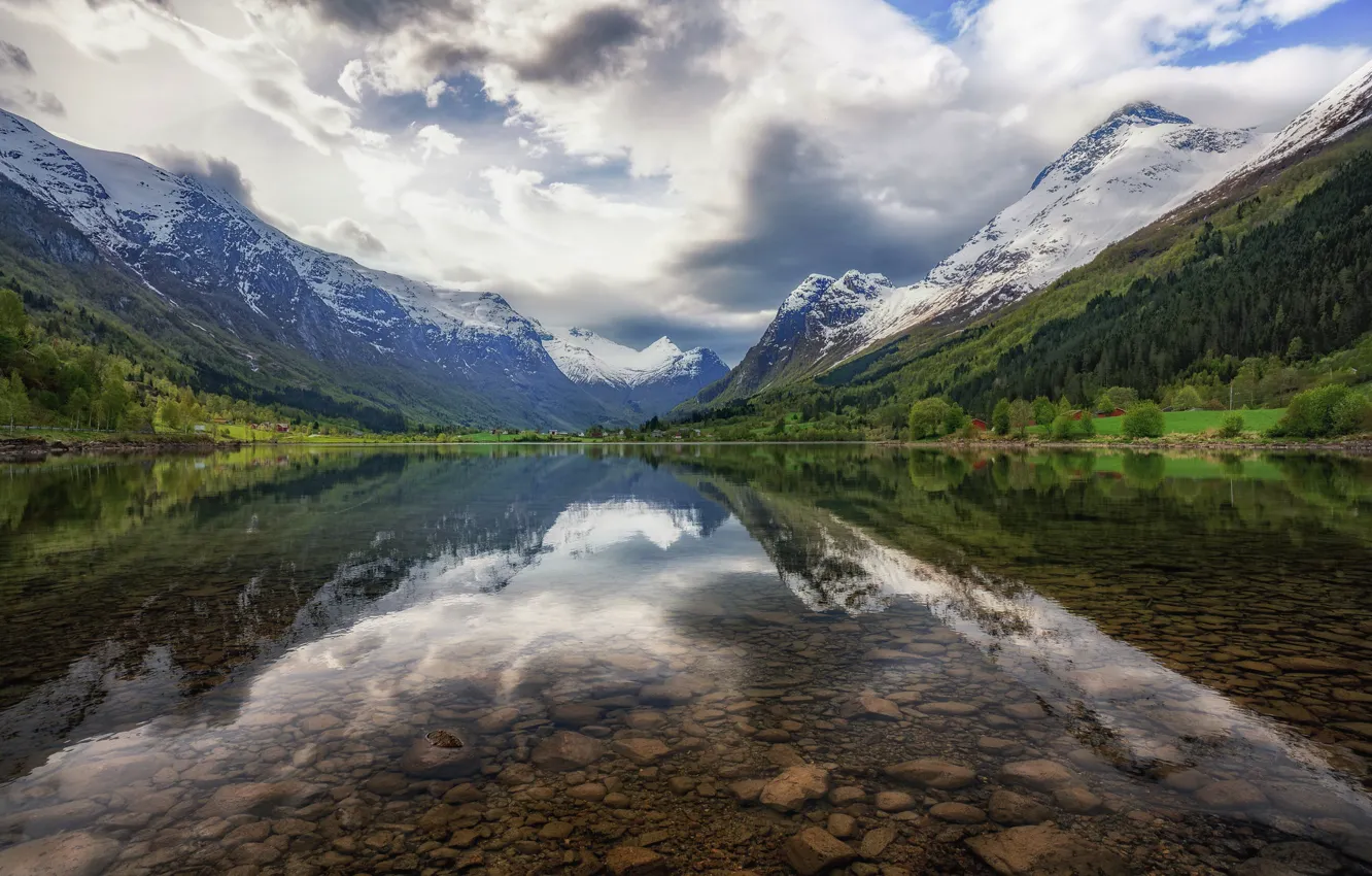 Photo wallpaper mountains, lake, Norway, Sogn and Fjordane