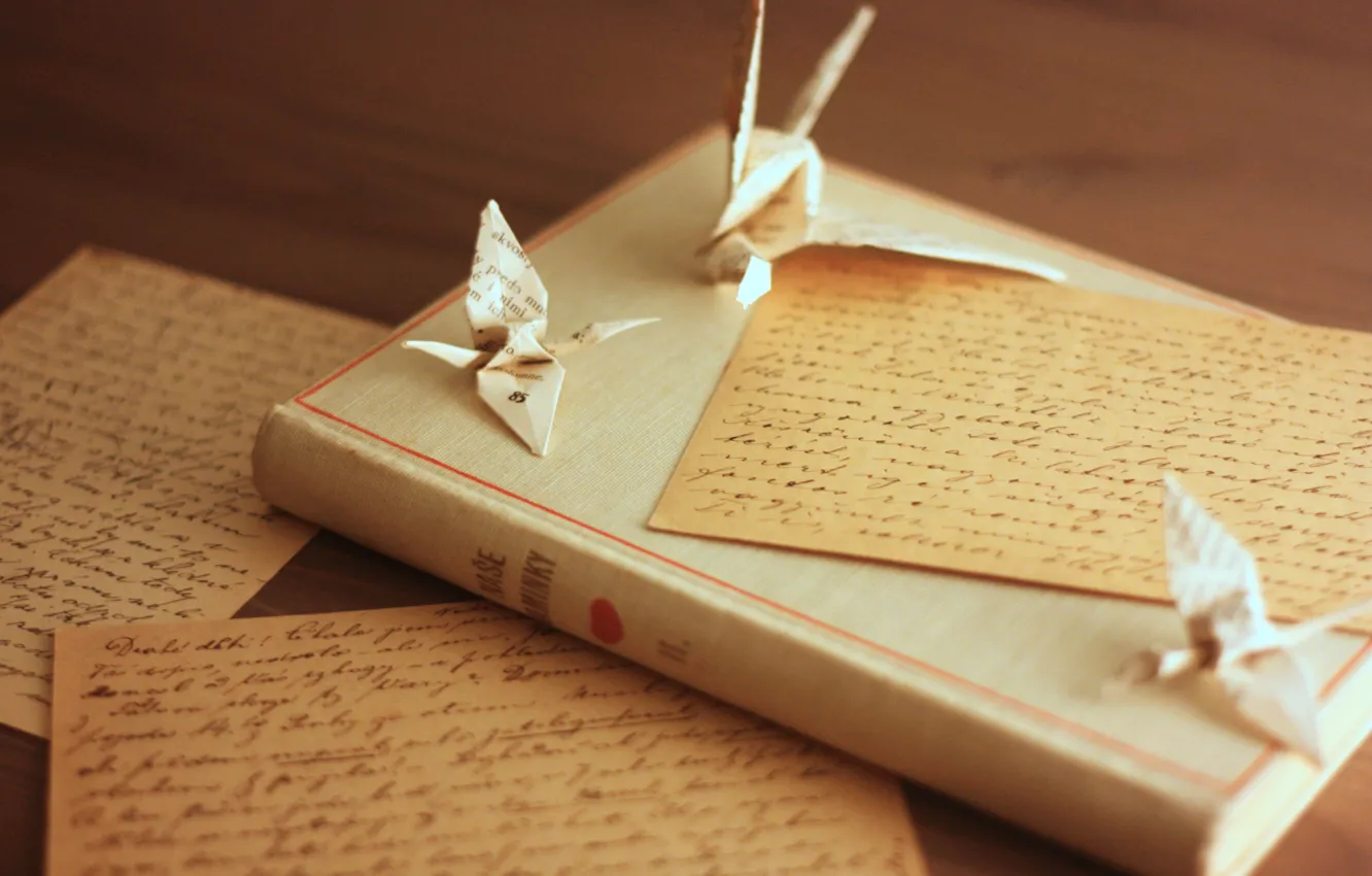 Photo wallpaper letter, book, birds, origami, cranes