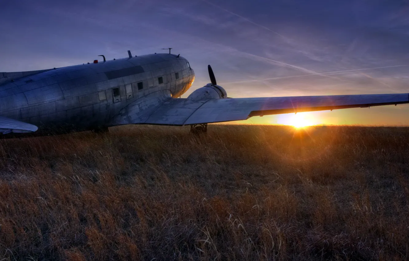Photo wallpaper landscape, sunset, the plane