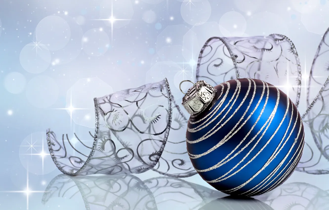 Photo wallpaper decoration, blue, holiday, balls, pattern, toy, new year, silver