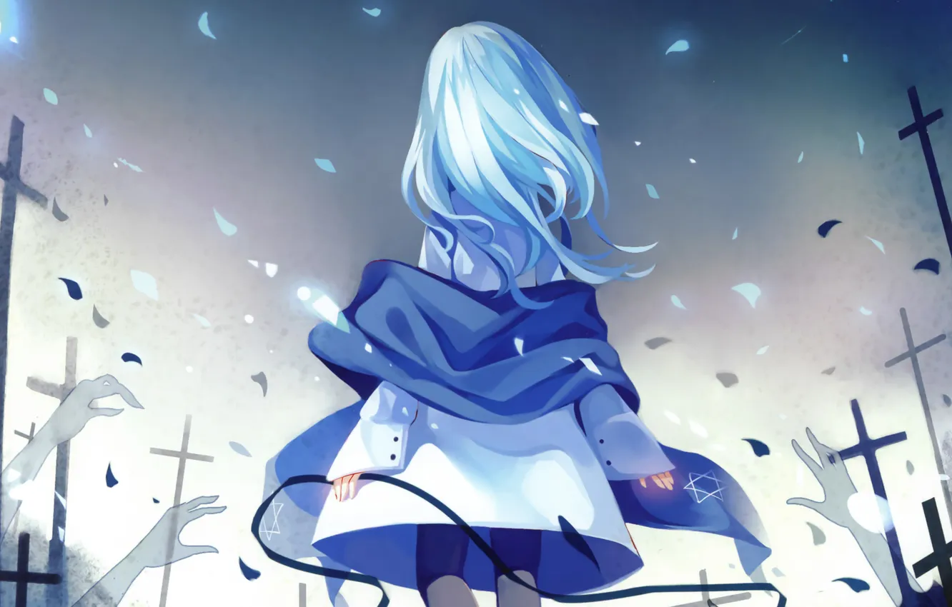 Photo wallpaper girl, cross, hands, petals, art, +pause+, Dhiea, joshua