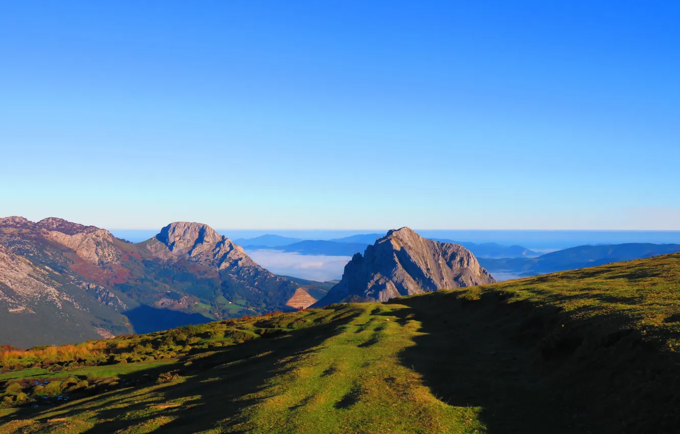 Photo wallpaper sky, mountains, clouds, hills, shadows, Valley, sunny