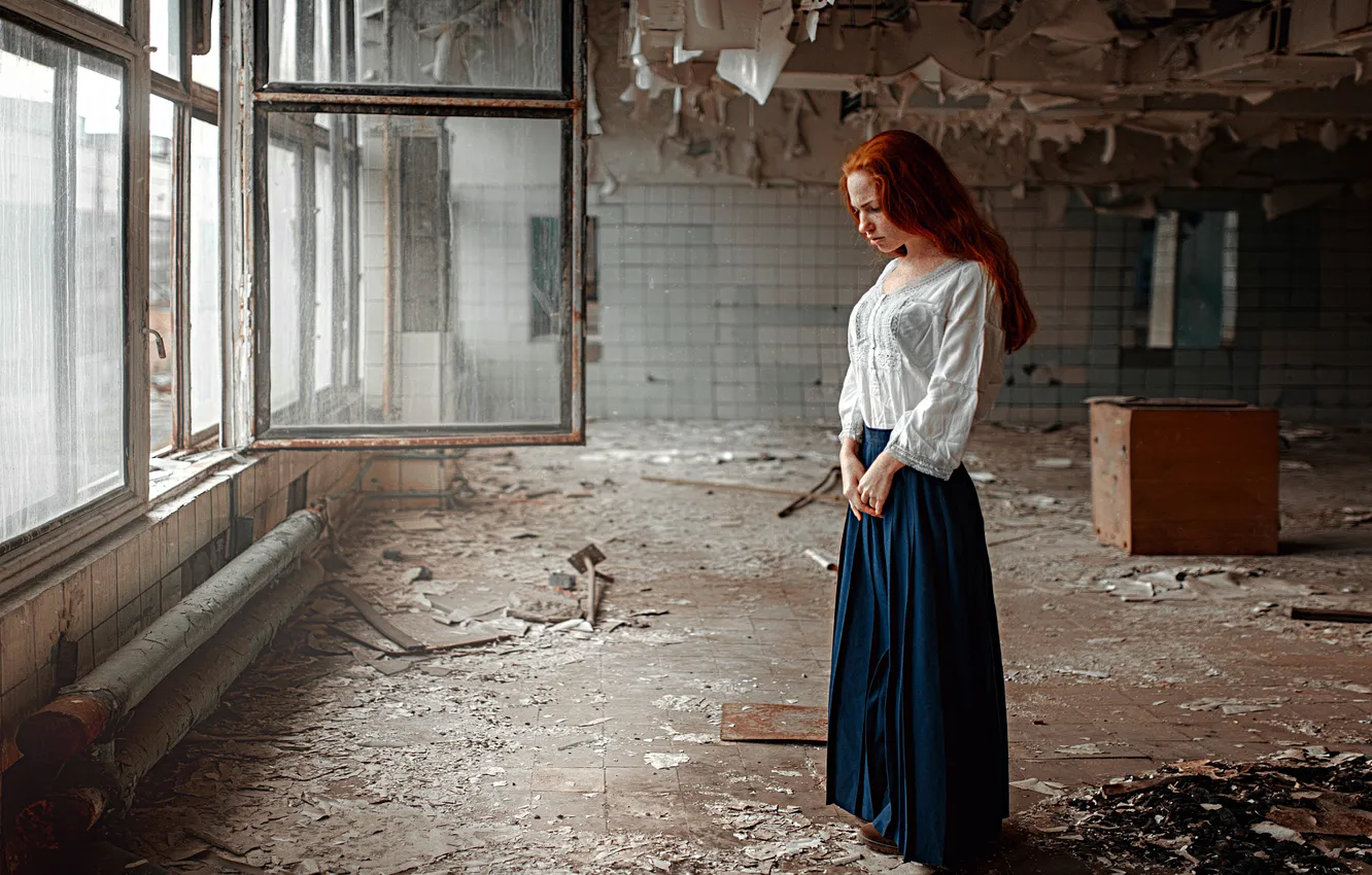 Photo wallpaper Girl, Look, Lips, Face, Redhead, Oksana Butovskaya, The choice