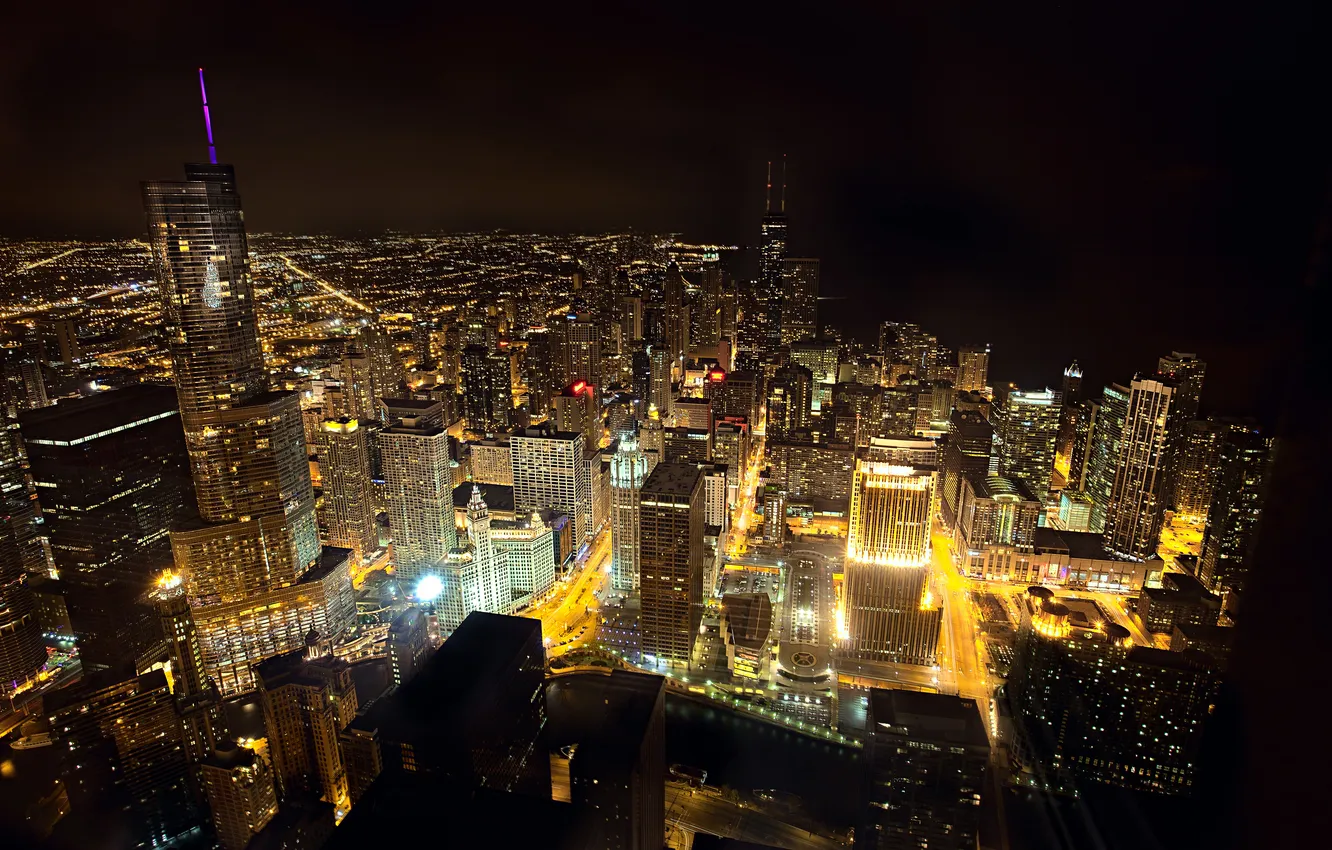 Photo wallpaper night, the city, building, skyscrapers, Chicago, USA, USA, Il