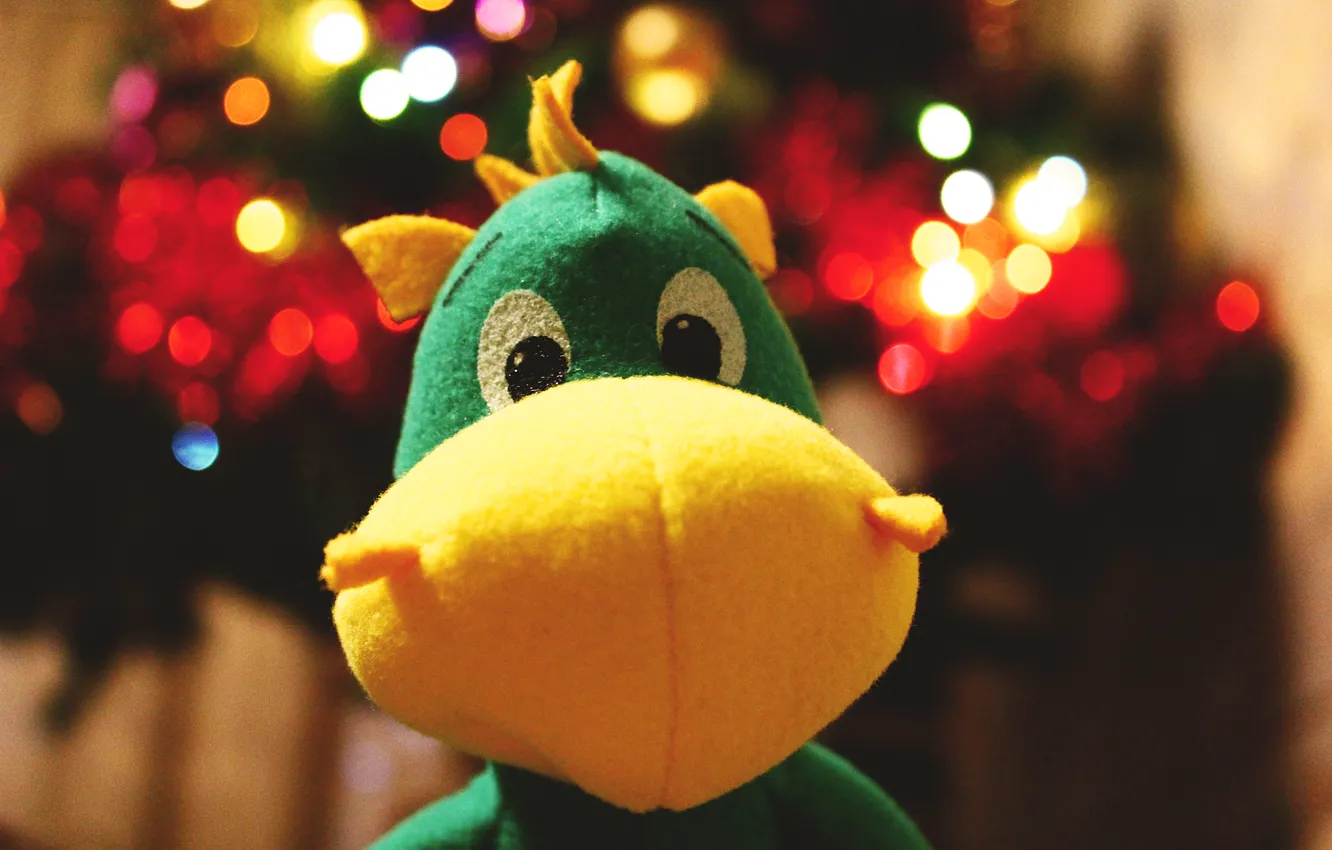 Photo wallpaper yellow, green, heat, dragon, new year, bokeh, dragon