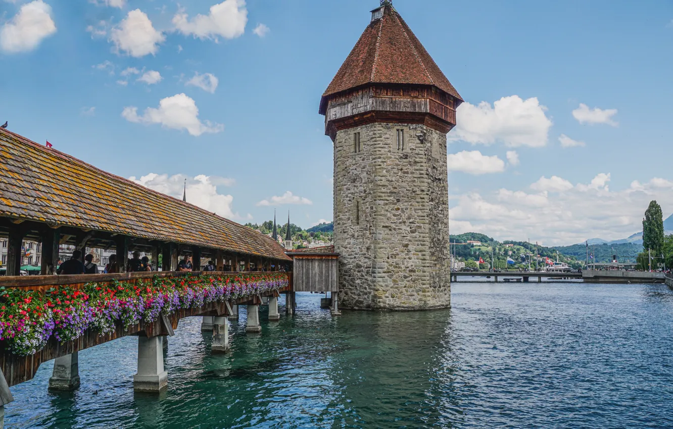 Photo wallpaper tower, Switzerland, Lucerne