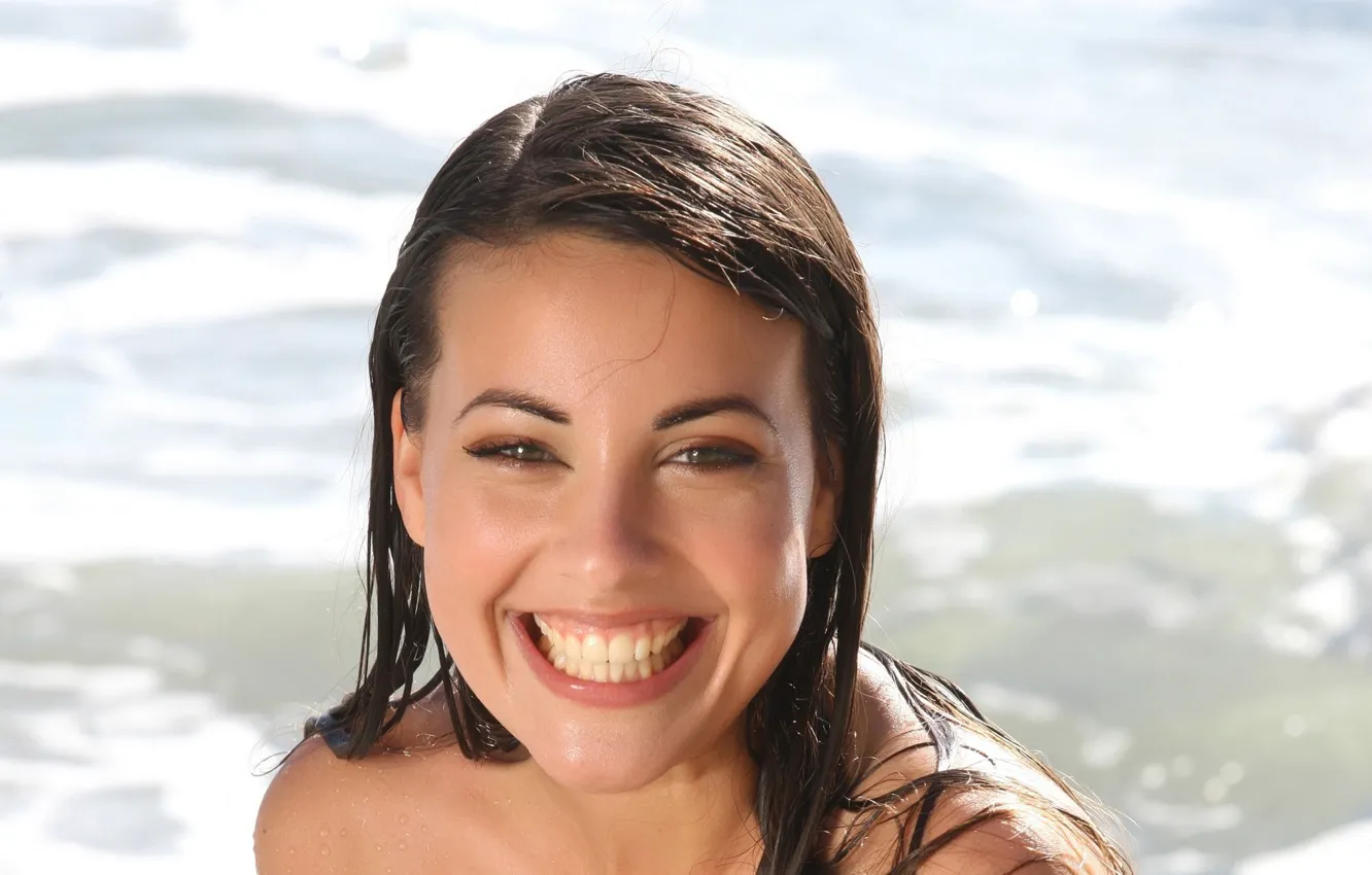 Photo wallpaper girl, face, smile, model, hair, wet, Lorena Garcia, Lorena Morena