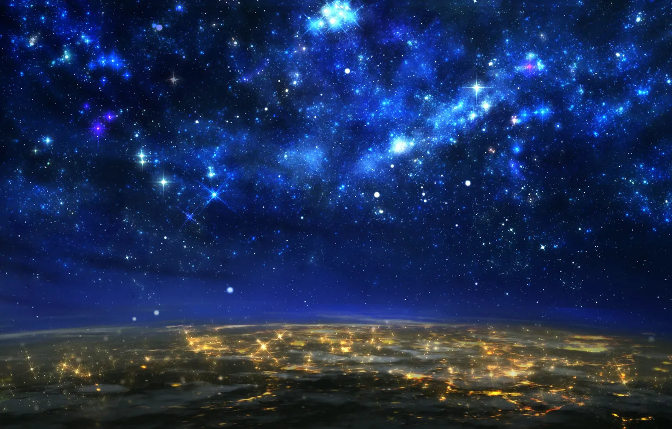 Photo wallpaper the sky, stars, lights, earth