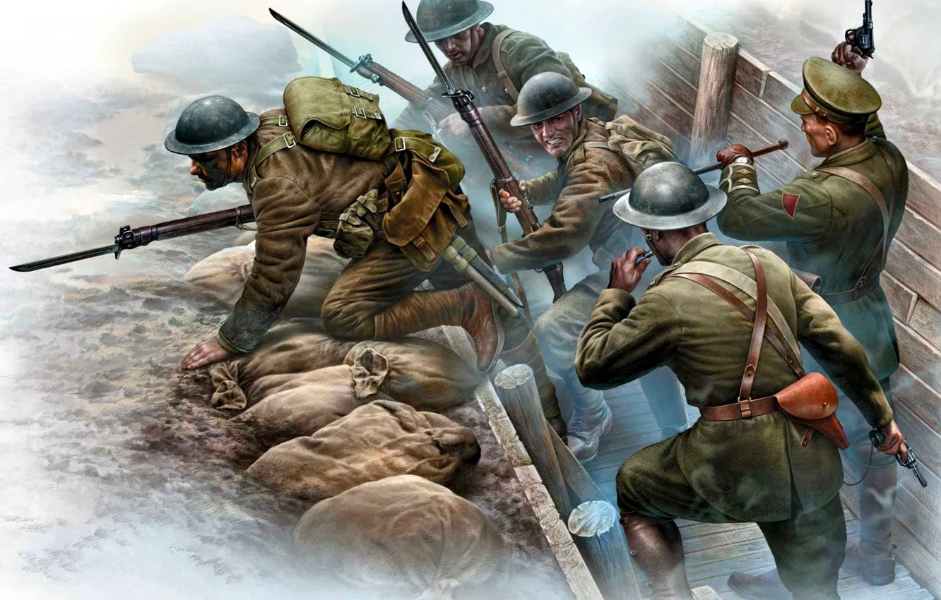 Photo wallpaper Soldiers, Western front, The first World war, The battle in the trenches, The British expeditionary …